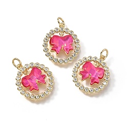 Настоящее золото 18K Латунные микро проложить кубического циркония подвески, бантом, со стеклом и петлей, долгоиграющий, без свинца и без кадмия, граненые, ярко-розовый, реальный 18 k позолоченный, 19.5x17x5 мм, отверстие : 3 мм