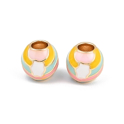 Real 18K Gold Plated Brass Enamel European Beads, Large Hole Beads, Round, Colorful, Real 18K Gold Plated, 10mm, Hole: 4.5mm
