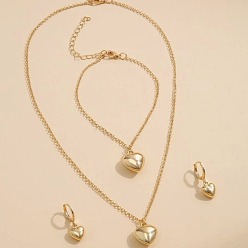 Золотой Ожерелья с подвесками из сплава в форме сердца, серьги-кольца и браслеты с подвесками, золотые, 410 мм