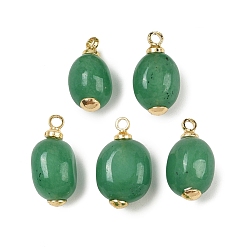 Зеленый Крашеные натуральный белый нефрит подвески, овальные подвески с латунной фурнитурой, реальный 18 k позолоченный, без кадмия и без свинца, стойки покрытие, долговечный, зелёные, 13.5~15x6.5~7.5x4~6.5 мм, отверстие : 1.4 мм