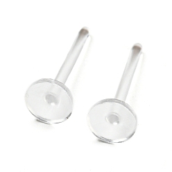 Clear Resin Studn Earring Findings, Flat Round, Clear, 11x4mm, Pin: 0.8mm