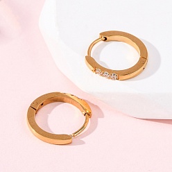 Настоящее золото 18K 304 серьги-кольца из нержавеющей стали с прозрачным кубическим цирконием, с 316 нержавеющей стали, ионное покрытие (ip), реальный 18 k позолоченный, 16x2 мм