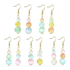 (52) Непрозрачная лаванда Женские серьги с подвесками из окрашенного натурального селенита и бисера, золотые, разноцветные, 50.5x10.5 мм