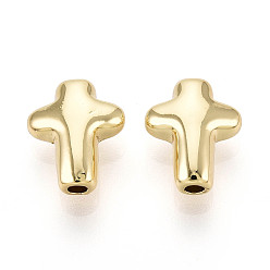 Настоящее золото 18K Крестовые латунные бусины для изготовления ювелирных изделий, реальный 18 k позолоченный, 12x10x5 мм, отверстие : 1.4~1.5 мм