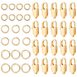 Настоящее золото 18K Карабин-лобстеры, латунные, с открытыми пружинными кольцами из нержавеющей стали 304, реальный 18 k позолоченный, 17x8x3 мм, отверстие : 1.6 мм