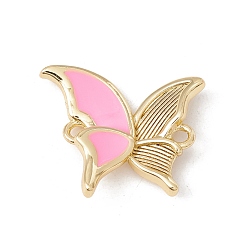 Pearl Pink Brass Enamel Connector Charms, Cadmium Free & Lead Free, Butterfly, Real 18K Gold Plated, Pearl Pink, 17x20x4mm, Hole: 1.6mm