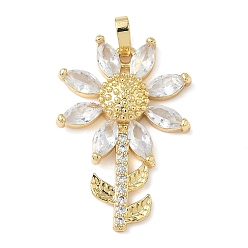 Настоящее золото 18K Подвески из латуни с микропаве из кубического циркония и стекла, цветок, без свинца и без кадмия, долговечный, реальный 18 k позолоченный, 32x21.5x5 мм, отверстие : 6x3.5 мм