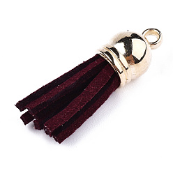 Кокосово-Коричневый Искусственные замши кисточкой подвесные украшения, с концами пластмассового шнура ccb, кокосового коричневый, 35~37x10 мм, отверстие : 2.5~3 мм