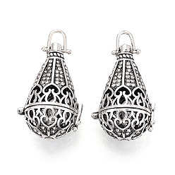 Античное Серебро Подвески из латуни, без никеля , для ожерелья, со стразами, капля, античное серебро, 43x27x22 мм, отверстие : 4.5x4.5 мм, внутренней меры: 19 мм