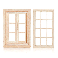 Navajo White 2 Bags 2 Styles Wooden Windows, Dollhouse Miniatures, Rectangle, Navajo White, 133~135x71~93x12~16mm, 1bag/style