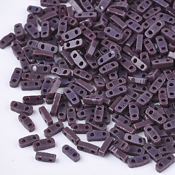 Purple 2-Hole Opaque Glass Seed Beads, Rectangle, Purple, 4.5~5x2x1~1.5mm, Hole: 0.5~0.8mm
