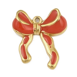 Красный 304 нержавеющей стальной эмали подвески, бантом прелести, золотые, красные, 19.5x17.5x4 мм, отверстие : 1 мм