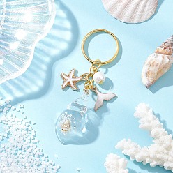 Белый Светящиеся прозрачные акриловые брелоки, с железными разрезными брелоками, формы раковины, золотые, светится в темноте, белые, 86 мм