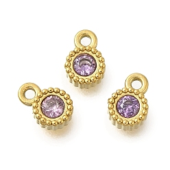 Круглые 304 подвески из микро-паве из нержавеющей стали с фианитами, золотые, круглые, 5.5x3.5x2 мм, отверстие : 0.8 мм
