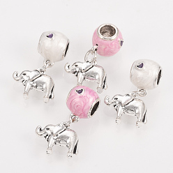 Mixed Color Alloy Enamel European Dangle Charms, Large Hole Pendants, Elephant, Mixed Color, 26mm, Hole: 4.5mm, Elephant: 14x11.5x5mm.