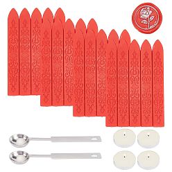 Orange Red DIY Scrapbook Kits, Including Candle, Stainless Steel Spoon and Sealing Wax Sticks, Orange Red, 9x1.1x1.1cm, 20pcs