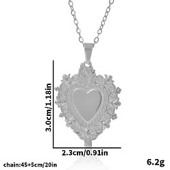 Серебро 304 Женские подвески в форме священного сердца из нержавеющей стали, серебряные, 17.72 дюйм (45 см)