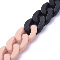 Light Salmon Handmade Opaque Spray Painted Acrylic Curb Chains, Cuban Link Chains, for Jewelry Making, PeachPuff, Link: 29.5x20.5x6mm, 39.37 inch(1m)/strand