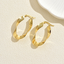 Золотой Серьги-кольца из нержавеющей стали витой овальной формы, золотые, 42x20 мм