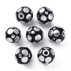 Черный Ручной Индонезия круглых бусин, с серебряным покрытием из металлического цвета с двойным сплавом, чёрные, 17.5~19 мм, отверстие : 3 мм