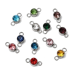 Нержавеющая Сталь Цвет 12 шт. 304 плоские круглые подвески-подвески из нержавеющей стали со стразами, разноцветные, без свинца, без кадмии и без никеля, цвет нержавеющей стали, 10.5x5x4 мм, отверстие : 1.8 мм