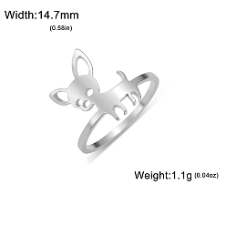 Нержавеющая Сталь Цвет Не тускнеющие полые кольца для пальцев чихуахуа из нержавеющей стали, кольца с животными для женщин, цвет нержавеющей стали, размер США 8 (18.1 мм)