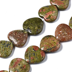 Unakite Natural Unakite Beads Strands, Heart, 19~20x20x5~7mm, Hole: 0.6mm, about 22pcs/strand, 15.94 inch(40.5cm)