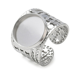 Stainless Steel Color 304 Stainless Steel Cuff Ring Components, Round Bezel Pad Ring Setting, Stainless Steel Color, 17mm,18mm, Tray Size: 14mm