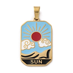 Солнце Ионное покрытие (ip) 304 подвески из нержавеющей стали с эмалью, реальный 18 k позолоченный, очарование таро, солнце, 32x19.5x2 мм, отверстие : 7.5x4 мм