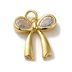 Настоящее золото 18K Покрытие стойки латунь микропаве прозрачные подвески из кубического циркония, без свинца и без кадмия, долговечный, бантом, реальный 18 k позолоченный, 16x15x3.5 мм, отверстие : 3.5 мм