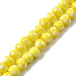 Желтый Бусины лэмпворк , круглый в горошек, желтые, 6~6.5x5~6 мм, отверстие : 1.2~1.6 мм, около 49~50 шт / нитка, 9.84''~10.23" (25~26 см)