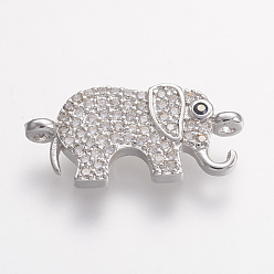 Platinum Brass Micro Pave Cubic Zirconia Links, Elephant, Platinum, 10x21x2mm, Hole: 1mm