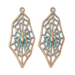 Другие Подвески из сплава , Хэллоуин, красная медь и зеленая патина, паутины, 38.5x16x2.5 мм, отверстие : 1.5 мм