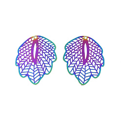 Rainbow Color 201 подвески из нержавеющей стали, гравированные металлические украшения, лист, Радуга цветов, 35x26x0.3 мм, отверстие : 1.2 мм