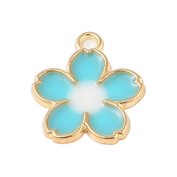 Голубой Стойки подвески обшивки сплава, с эмалью, золотые, цветочный шарм, голубой, 27.5x24x2 мм, отверстие : 3 мм