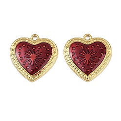 Красный 304 нержавеющей стальной эмали подвески, сердце прелести, ионное покрытие (ip), реальный 18 k позолоченный, красные, 19x18.5x2 мм, отверстие : 1.6 мм