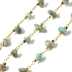 Амазонит Цепочки из бисера ручной работы из натурального амазонита, пайки, с реечной обшивкой латунными выводами, долговечный, без свинца и без кадмия, с катушкой, реальный 18 k позолоченный, 3~8x2~4x3~4 мм