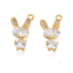 Прозрачный Латунные микро проложить кубического циркония прелести, без кадмия, без никеля и без свинца, реальный 18 k позолоченный, кролик, прозрачные, 15x8.5x4 мм, отверстие : 1 мм