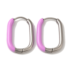 Сливовый 304 серьги-кольца из нержавеющей стали и эмали для женщин, прямоугольные, цвет нержавеющей стали, слива, 20.5x16x3 мм