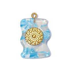 Настоящее золото 18K 304 подвески из нержавеющей стали смолы, самородки с круглыми подвесками, ионное покрытие (ip), долговечный, зеркальная полировка, реальный 18 k позолоченный, 32x21 мм, отверстие : 2 мм