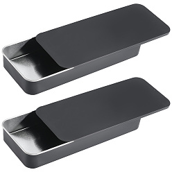 Черный 2 шт. жестяные коробки для хранения безделушек с раздвижной крышкой, прямоугольные, чёрные, 16.7x7x2.35 см