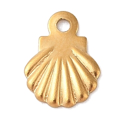 Настоящее золото 18K 304 прелести нержавеющей стали, шарм в форме ракушки, реальный 18 k позолоченный, 8x6x1 мм, отверстие : 0.8 мм
