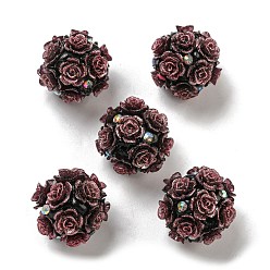 Бледно-фиолетовый Красный Акриловые бусины ручной работы из полимерной глины со стразами, цветочные светящиеся бусины, светится в темноте, бледно-фиолетовый красный, 20 мм, отверстие : 1.8 мм