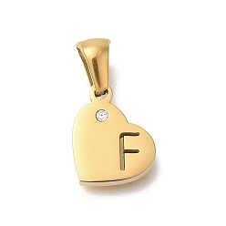 Letter F 304 подвески в форме сердца из нержавеющей стали со стразами, золотые, Буква F, 11x13x2.5 мм, отверстие : 5x3 мм