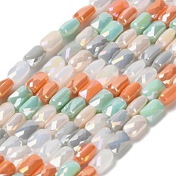 Оранжевый Стеклянные бусины с гальваническим покрытием , граненые, прямоугольные, оранжевые, 7x4.5x3.5 мм, отверстие : 1 мм, около 30 шт / нитка, 8.35'' (21.2 см)