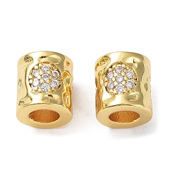 Настоящее золото 18K Латунные микро проложить кубического циркония бусы, колонка, реальный 18 k позолоченный, 8x7.5 мм, отверстие : 4 мм