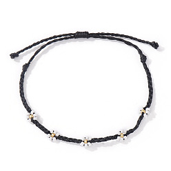 Черный Старинный стеклянный бисерный жемчужный браслет регулируемый для девочки, цветок, чёрные, 11 дюйм (28 см)