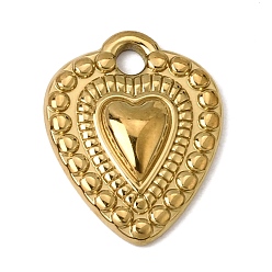 Real 18K Gold Plated 304 Stainless Steel Pendants, Embossed Heart Charms, Ion Plating(IP), Real 18K Gold Plated, 20x15.5x3.5mm, Hole: 2.5mm