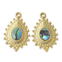 Настоящее золото 18K Подвески в форме капли 304 из нержавеющей стали с покрытием из натуральной раковины пауа/белой раковины, ионное покрытие (IP), реальный 18 k позолоченный, 27x17x2.5~3 мм, отверстие : 1.6 мм