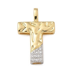 Letter T Латунные микро проложить кубического циркония подвески, без кадмия, без никеля и без свинца, письмо амулеты, реальный 18 k позолоченный, Письмо T, 27x17.5x4 мм, отверстие : 5x2.5 мм